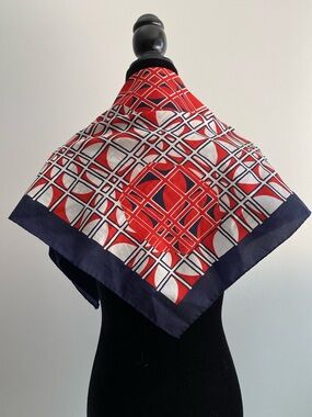 3 for 15$! Geometric Red, White & Navy Silky Scarf
